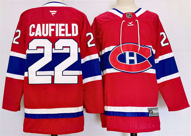 Men's Montreal Canadiens #22 Cole Caufield Red 2024-25 Stitched Jersey